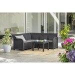 ALLIBERT by KETER - Canap‚ d'angle SanRemo 5 places imitation rotin tressé avec table basse - gris graphite