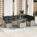vidaXL Ensemble de Canapé de Jardin 9 Pièces avec Coussins Gris Clair en Rattan Poly