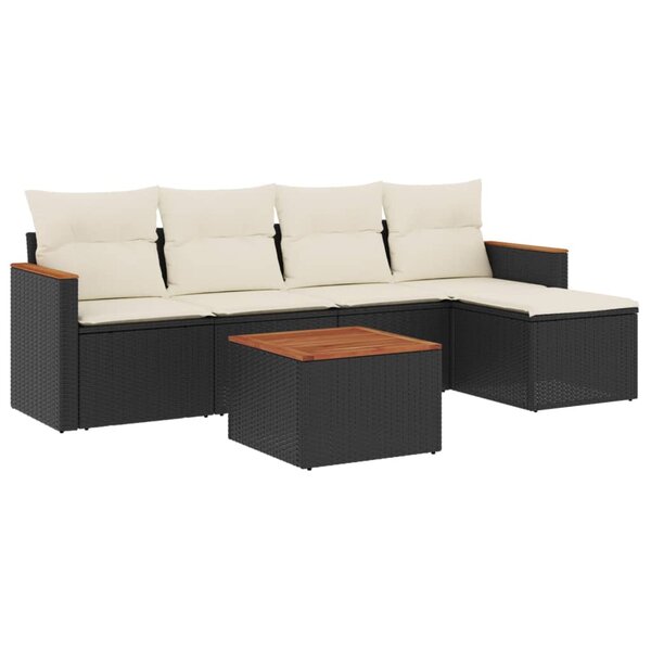 vidaXL Salon de jardin 6 Pièces avec coussins noir résine tressée