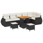 Ensemble de Canapés de Jardin de 9 Pièces avec Coussins Noir Rattan Poly Acacia