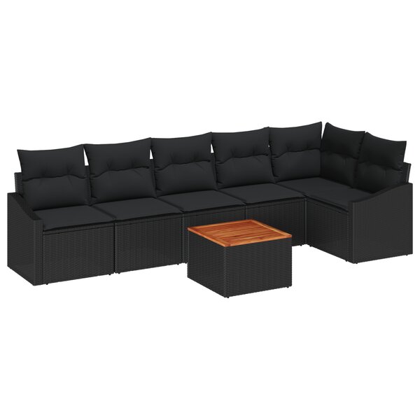 vidaXL Ensemble de canapé de jardin 7 pièces avec coussins noirs en poly rotin et acacia