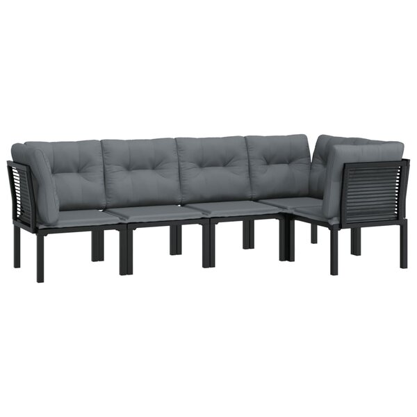 Salon de jardin meuble d'extérieur ensemble de mobilier 5 pièces noir et gris résine tressée 02_0016615