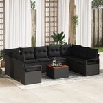 Ensemble de Canapé de Jardin vidaXL 10 pièces avec Coussins Noir Poly Rattan Acacia