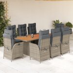 vidaXL Ensemble à manger de jardin 9 Pièces coussins gris résine tressée