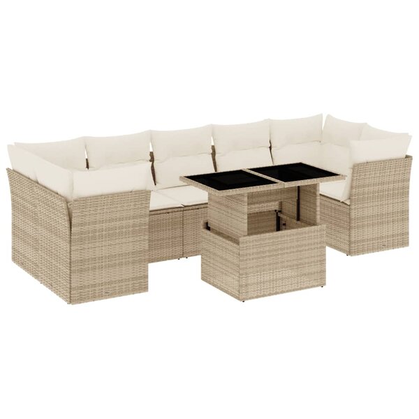 vidaXL Salon de jardin avec coussins 8 Pièces beige résine tressée