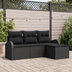 Ensemble de Canapés de Jardin de 4 Pièces avec Oreillers Noir Poly Rattan