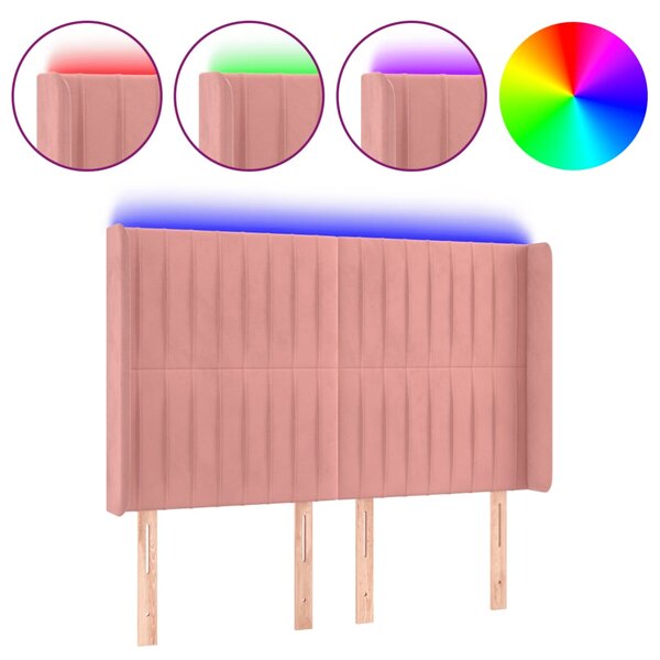 vidaXL Tête de lit à LED Rose 147x16x118/128 cm Velours