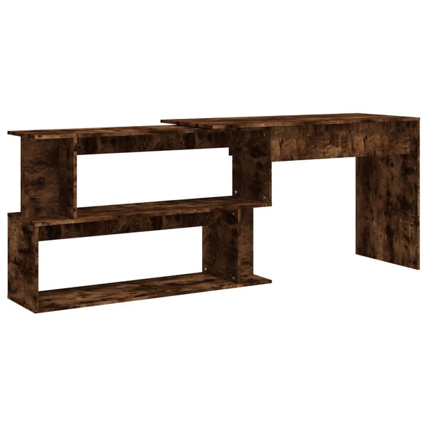 Bureau table poste de travail meuble d'ordinateur informatique étude d'angle chêne fumé 200 x 50 x 76 cm bois d'ingénierie brun 02_0023673