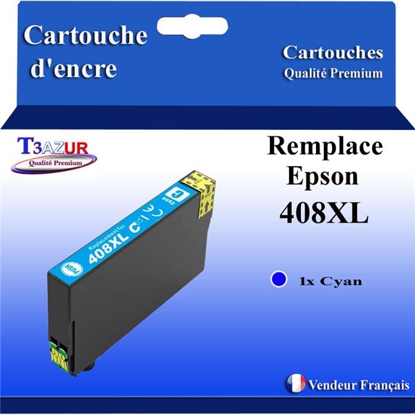 T3AZUR - Cartouche compatible avec Epson WorkForce Pro WF-C4810DTWF  408  408L  408XL - Cyan