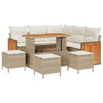 Ensemble de canapé de jardin 9 pièces avec coussins Beige Poly Rattan Acacia