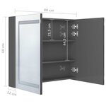 vidaXL Armoire de salle de bain à miroir LED Gris brillant 80x12x68 cm