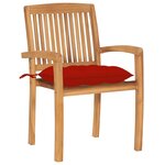 vidaXL Chaises de jardin lot de 2 et coussins rouge Bois teck massif