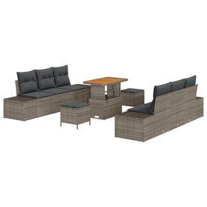 Ensemble de canapé de jardin 9 pièces avec coussins Gris Poly Rotin Acacia