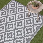 Tapis extérieur terrasse réversible - Tapis de jardin imperméable et résistant UV - Zoe - Gris - 75x200 cm - HOMESCAPES
