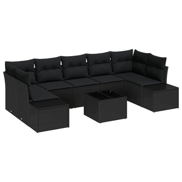 vidaXL Set de Canapé de Jardin 8 Pièces avec Coussins Noirs en Rattan Poly
