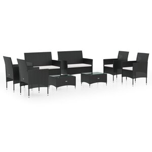 vidaXL Salon de jardin 8 Pièces avec coussins Résine tressée Noir