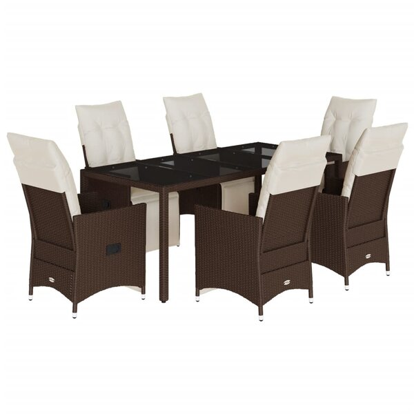 vidaXL Ensemble de bistro de jardin 7 Pièces coussins marron poly rotin