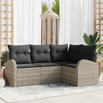 vidaXL Ensemble de Canapé de Jardin 4 Pièces avec Coussins Gris Clair Rattan Poly