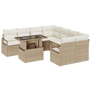 vidaXL Ensemble de Canapé de Jardin 9 Pièces avec Coussins Beige Rattan Poly