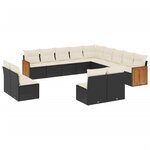 vidaXL Salon de jardin avec coussins 13 Pièces noir résine tressée