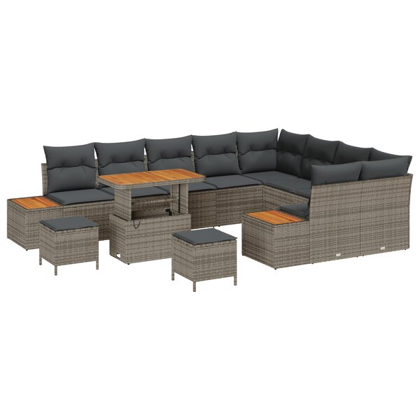 Ensemble de Canapés de Jardin de 12 Pièces avec Coussins Gris en Poly Rotin et Acacia
