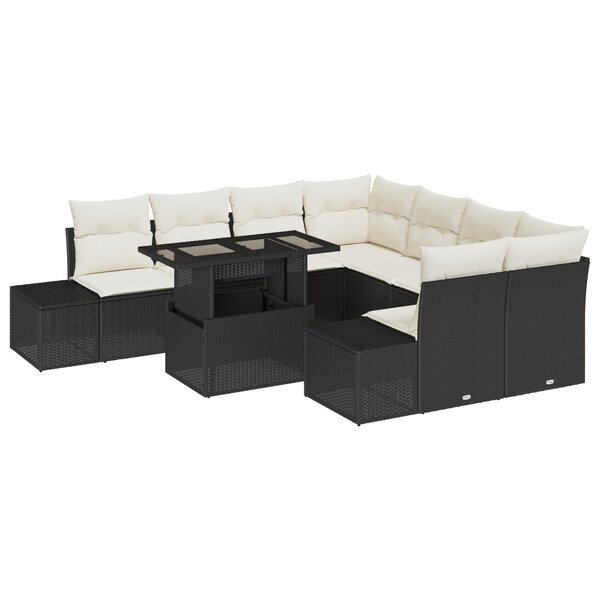 vidaXL ensemble de canapé de jardin 9 pièces avec coussins en poly rattan noir