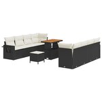 Set de canapé de jardin vidaXL 11 pièces avec coussins en rotin noir et acacia