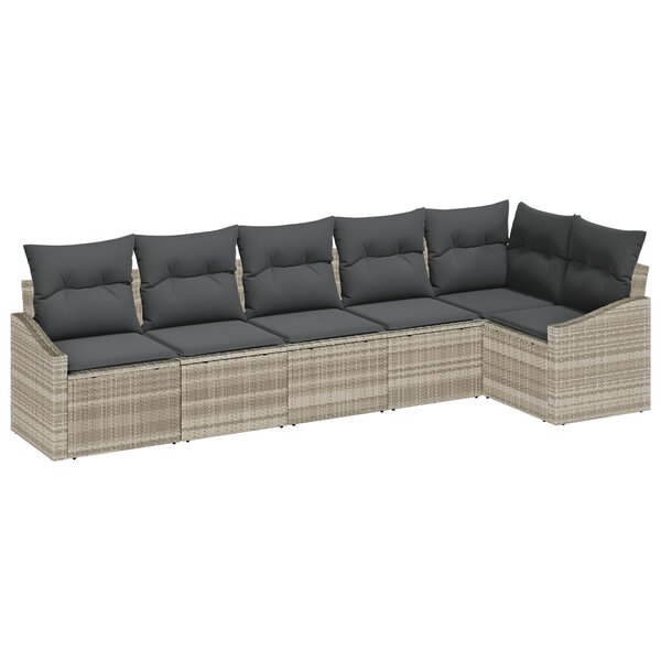 vidaXL Set de jardin de 6 pièces avec coussins gris clair en poly rotin