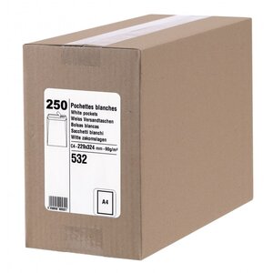 250 pochettes - papier kraft - 229 x 324mm - auto-adhésive - bande protectrice - gpv