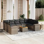 vidaXL Salon de jardin avec coussins 10 Pièces gris résine tressée