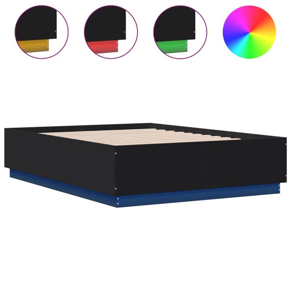 vidaXL Cadre de lit avec lumières LED noir 140x190 cm bois ingénierie