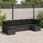 Ensemble de canapé de jardin 7 pièces avec coussins en poly rattan noir