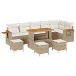 Ensemble de Canapé de Jardin 10 Pièces avec Coussins Beige Rattan Poly Acacia
