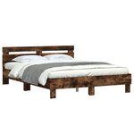 vidaXL Cadre de lit avec tête de lit et LED chêne fumé 150x200 cm