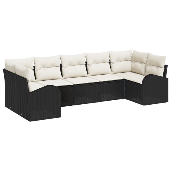 vidaXL Ensemble de canapé de jardin 7 pièces avec coussins en poly rattan noir