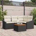 vidaXL Ensemble de canapés de jardin 5 pièces avec coussins Noir Poly Rattan Acacia