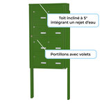 Bloc collectif leabox.com  2x4  grade 3  simple face  Extérieur  fixation sur pieds à sceller  Vert mai RAL 6017 finition brillante