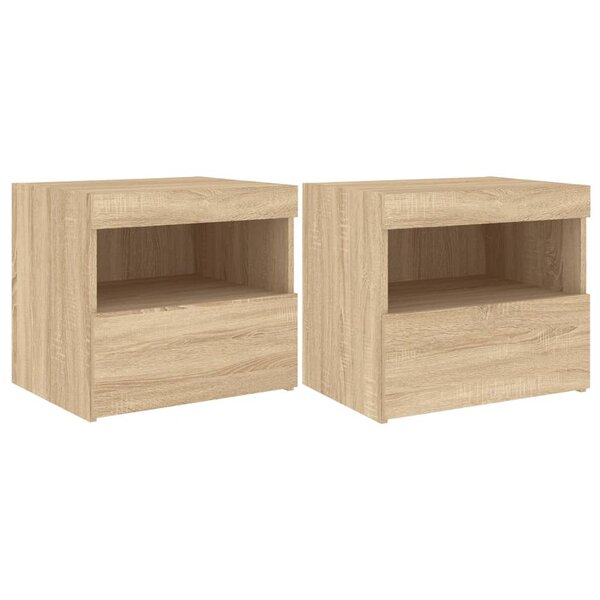 vidaXL Tables de chevet et lumières LED 2 Pièces chêne sonoma 50x40x45 cm