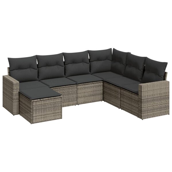 vidaXL Salon de jardin avec coussins 7 Pièces gris résine tressée