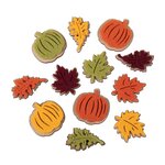 12 mini citrouilles et feuilles en bois adhésives - 3 types et 4 couleurs - 3 7 cm