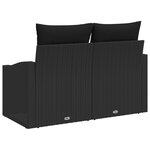 Canapé de jardin 2 places vidaXL avec coussins en poly rotin noir