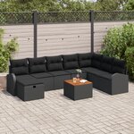 vidaXL Canapé de jardin 9 pièces avec coussins noirs en poly rotin