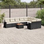 vidaXL Salon de jardin 10 Pièces avec coussins noir résine tressée