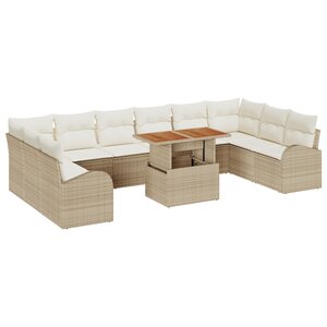 Set de Sofa de Jardin vidaXL 11 pièces avec Coussins Beige Rotin Poly