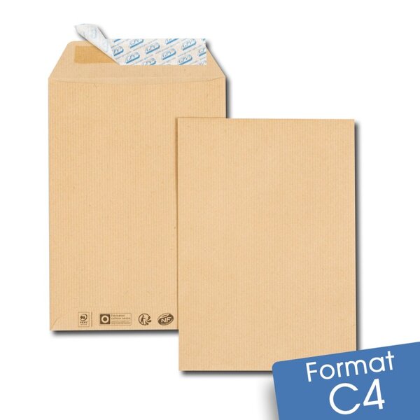 Lot de 50 enveloppes kraft brun c4 auto-adhésives