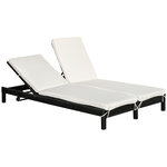 Bain de soleil transat 2 places - grand confort - dossier inclinable multi-positions - matelas fournis crème - résine tressée 4 fils noir
