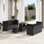 Ensemble de canapés de jardin vidaXL 9 pièces avec coussins Noir Poly Rotin Acacia