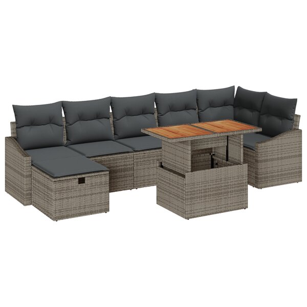vidaXL Ensemble de Canapé de Jardin 8 Pièces avec Coussins Gris Poly Rattan