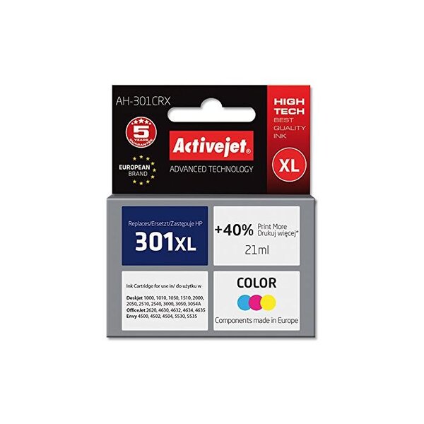 Cartouche d'encre ah-301crx (remplacement hp 301xl ch564ee couleur 21 ml activejet