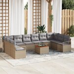 Ensemble de canapés de jardin 11 pièces avec coussins Beige Poly Rotin
